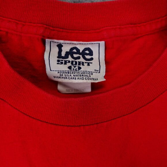 VTG Lee Sport Chicago Bulls Men's Red 90s Spell Out Embroidered T-Shirt Sz‎ M - Picture 2 of 10